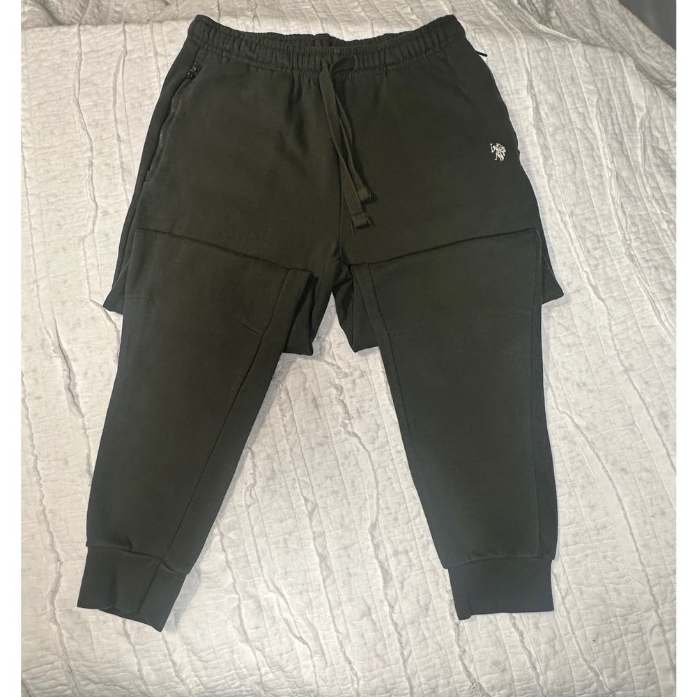 US Polo Assn Mens Jogger Sweatpants Olive Green Fleece Lined Size M